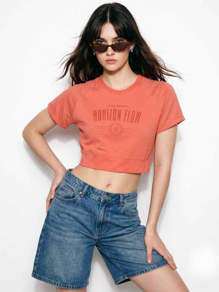 Coral Cropped Raglan Sleeve Sweatshirt