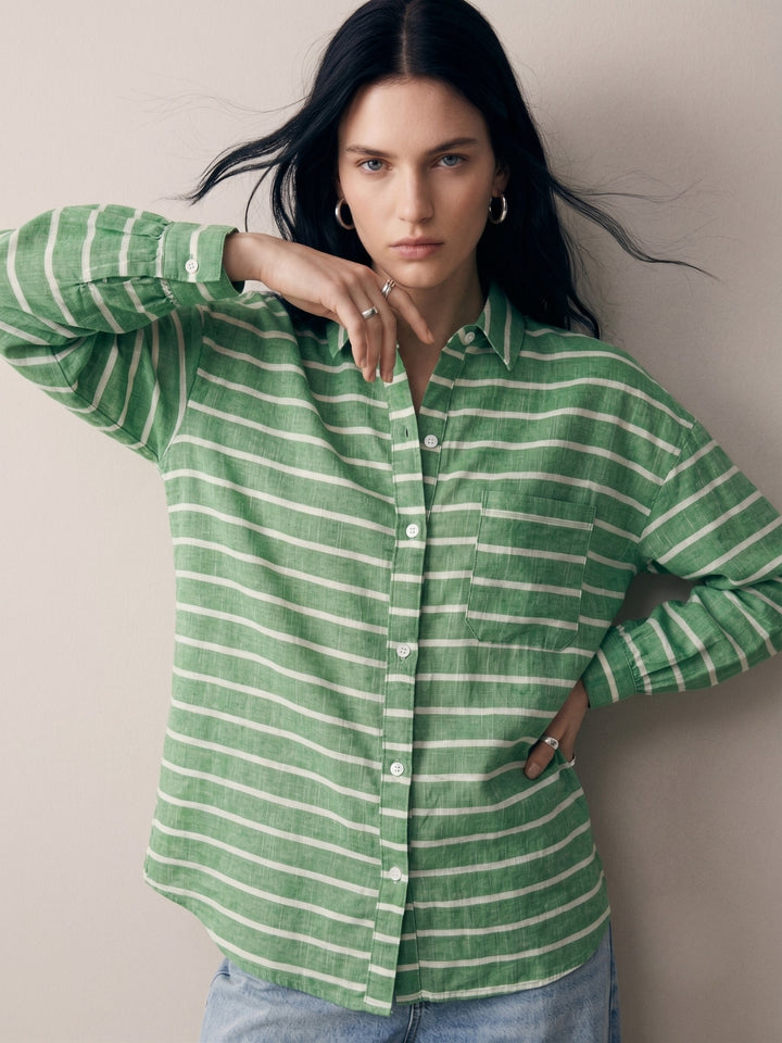 Green Button Down Striped Shirt