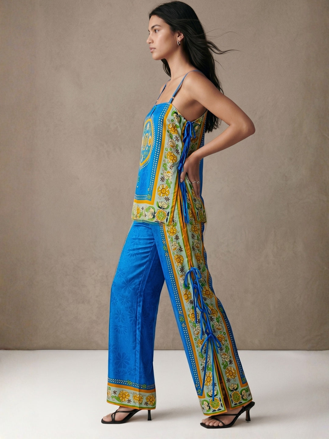 Blue Spaghetti Strap Top And Pant Set