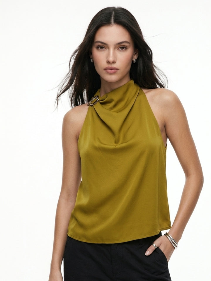 Mustard Halter Neck Buckle Detail Top