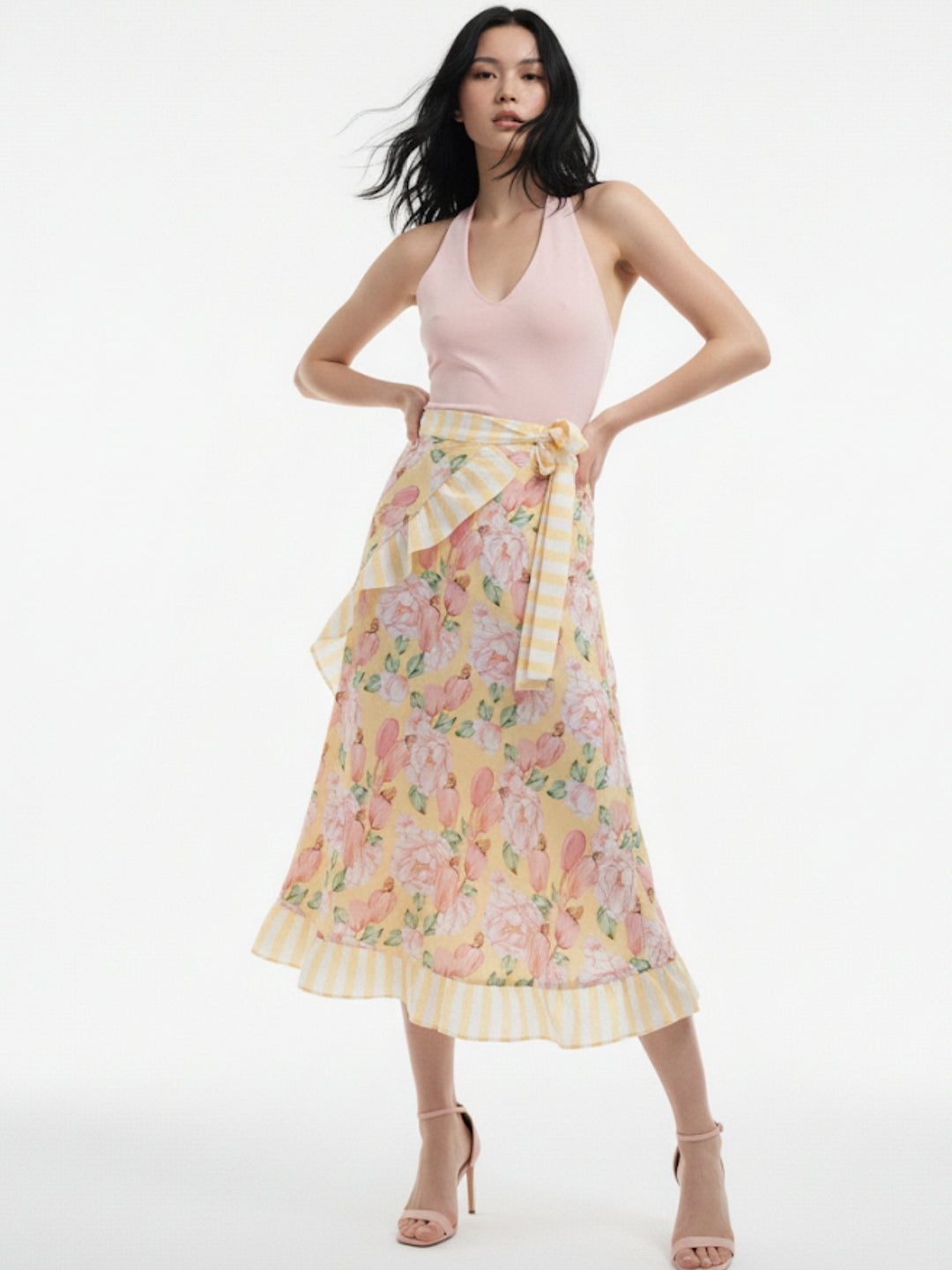 Yellow High Waist Ruffle Detail Skirt