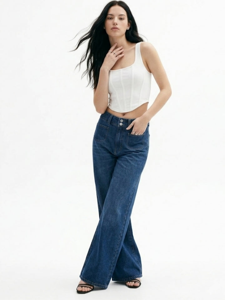 Blue High Waist Wide Leg Jeans