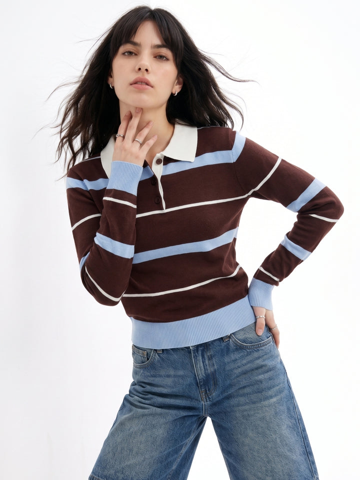 Brown Striped Polo Sweater