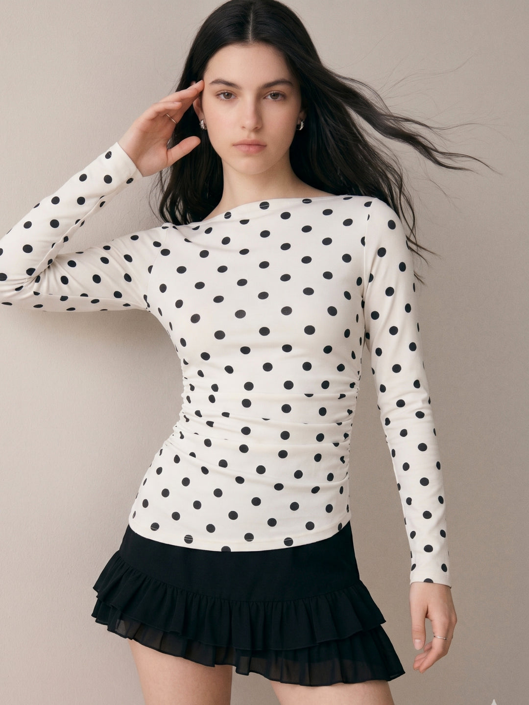 Multi Polka Dot Full Sleeve Fitted Top