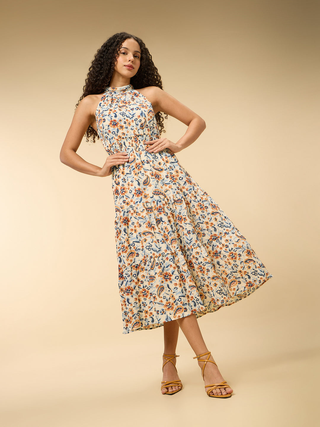 Multi Halter Neck Gathered Dress