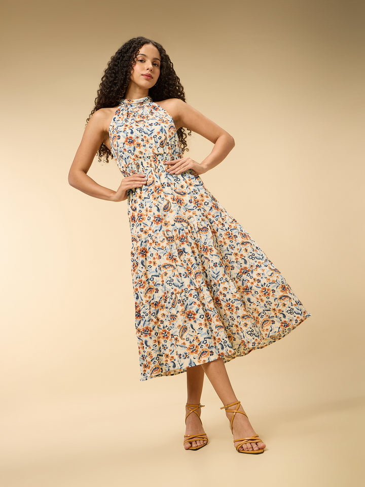 Multi Halter Neck Gathered Dress
