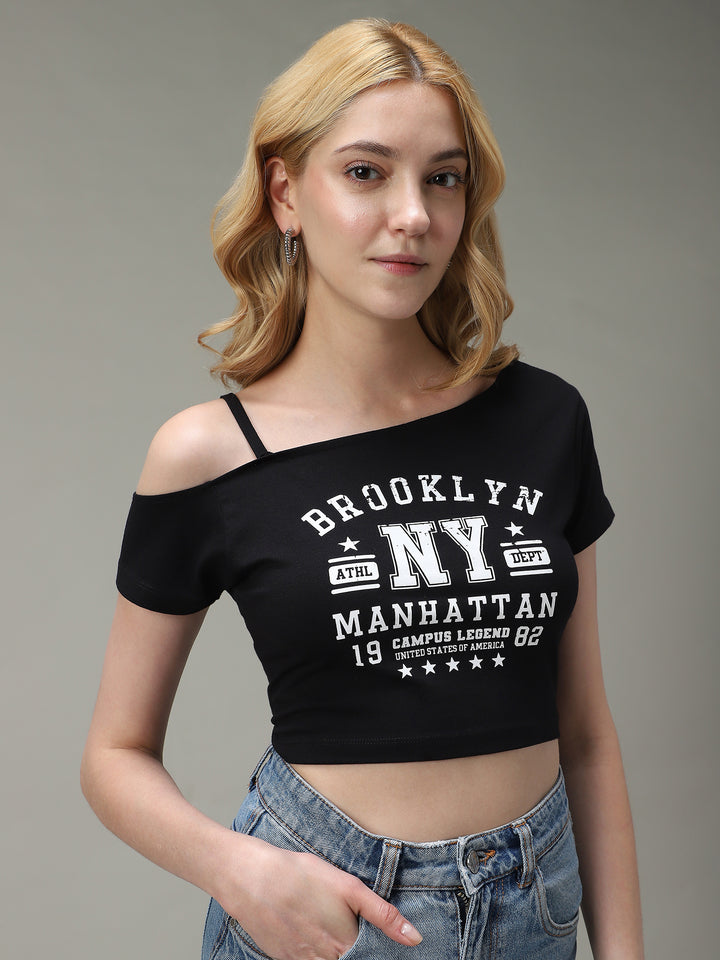 Black Cold Shoulder Boxy Top