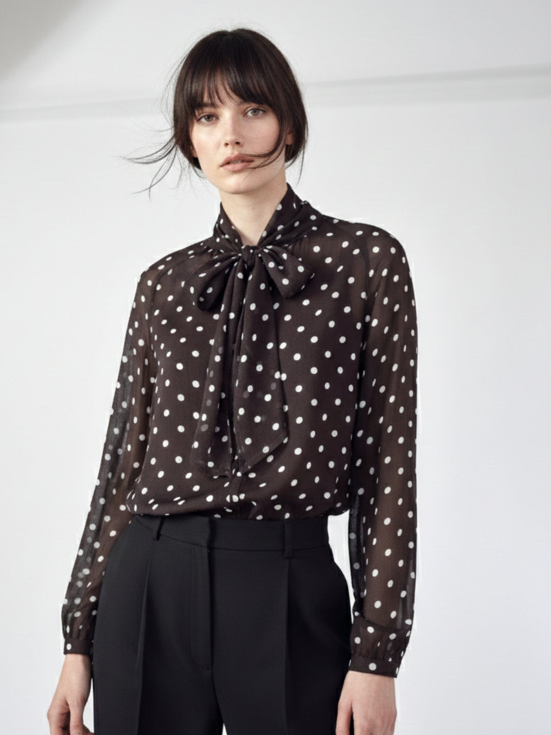 Brown Polka Dotted Neck Tie Up Top