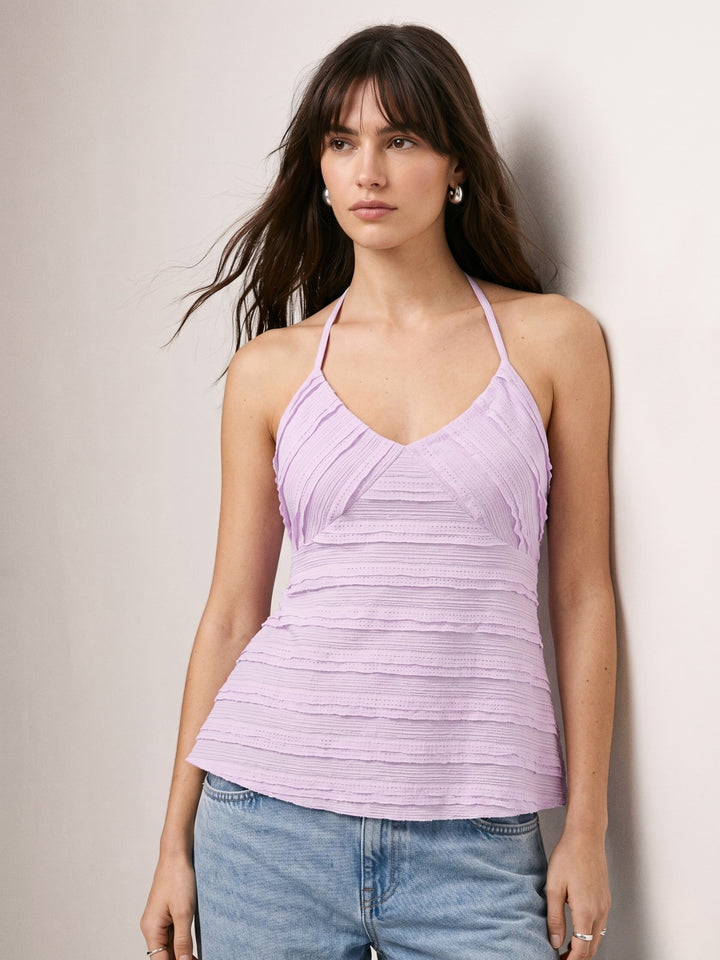 Lavender Flared Hem Halter Topcut