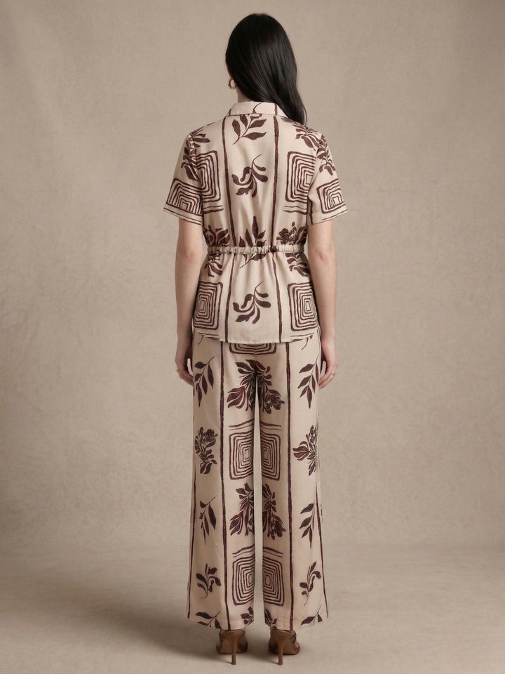 Off White Printed Short Sleeve Casual Co-Ord Set