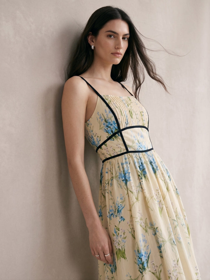 White Spaghetti Strap Floral Printed Dress