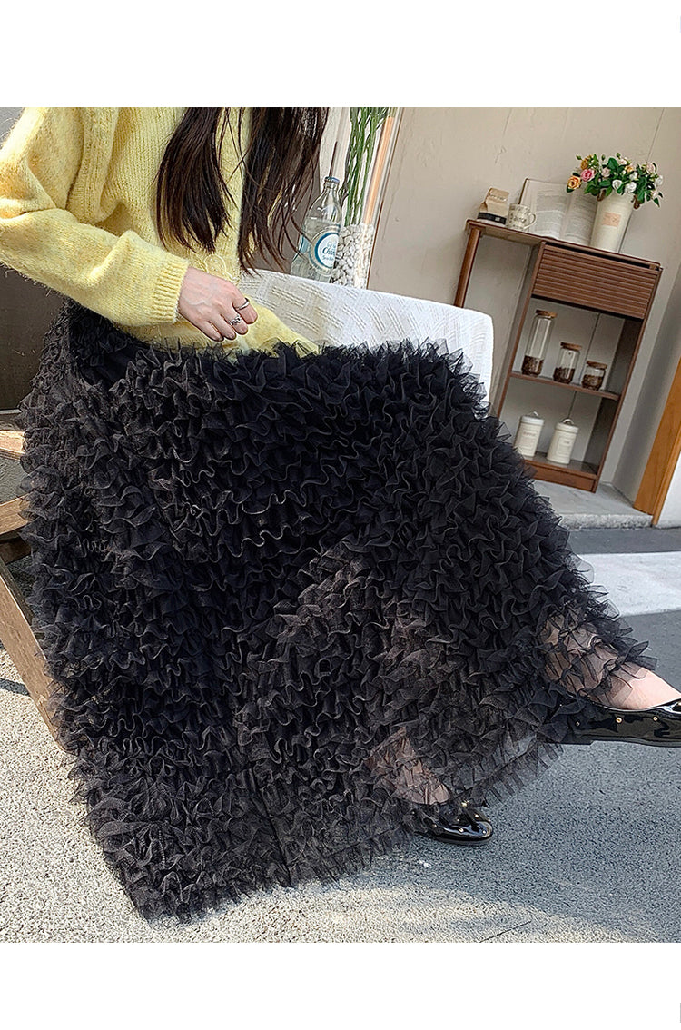 Black Textured A-Line Long Skirt