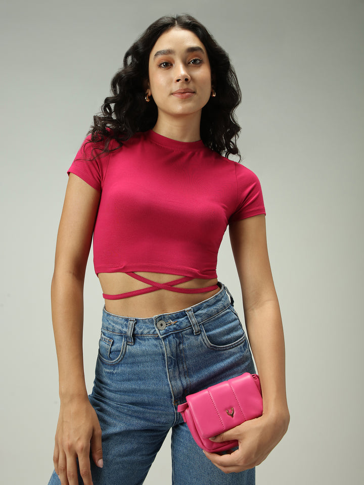 Pink Criss Cross Bottom Tie Up Top