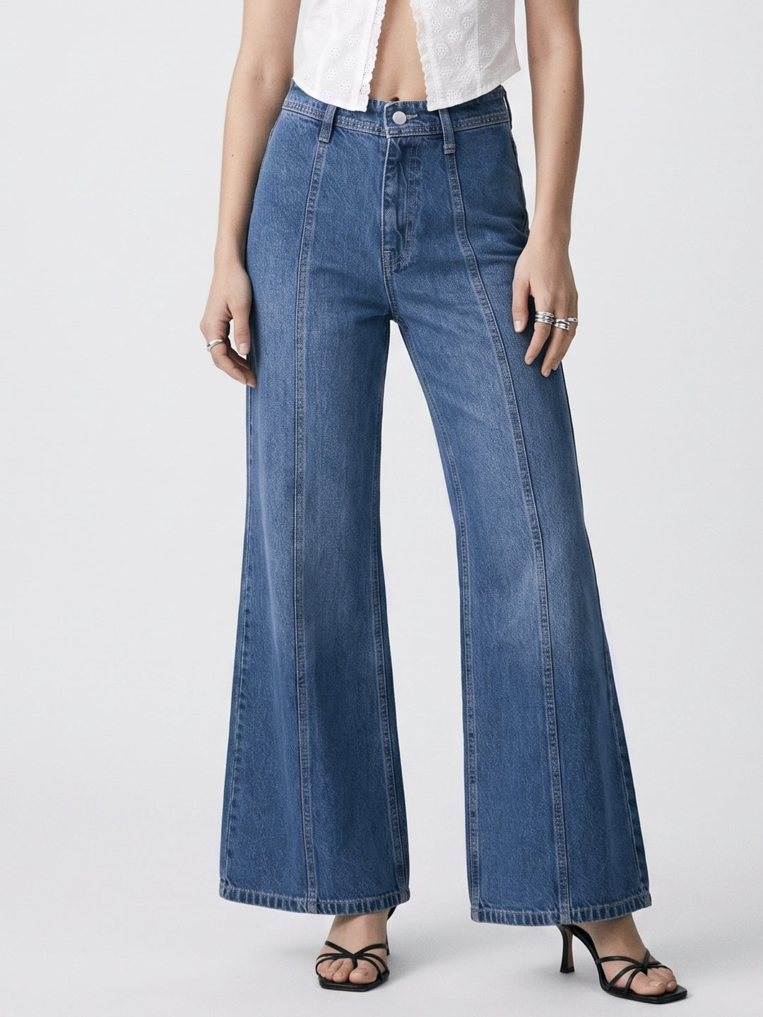 Blue Seam Detail Flared Jeans