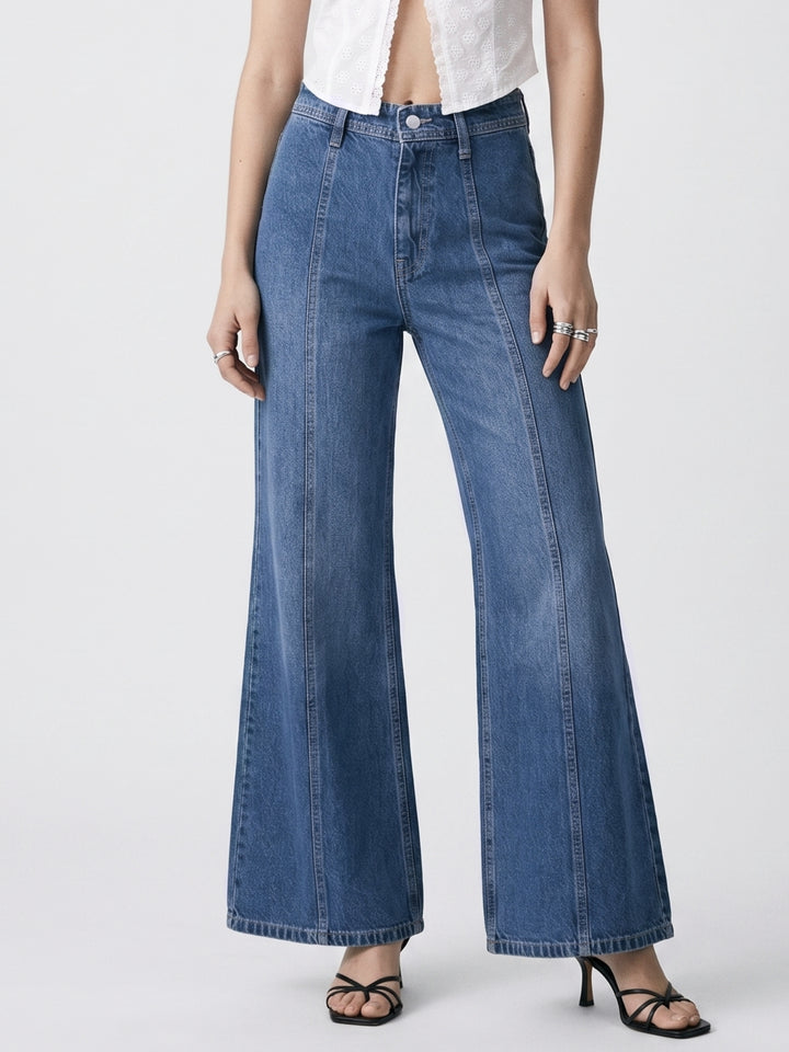 Blue Seam Detail Flared Jeans