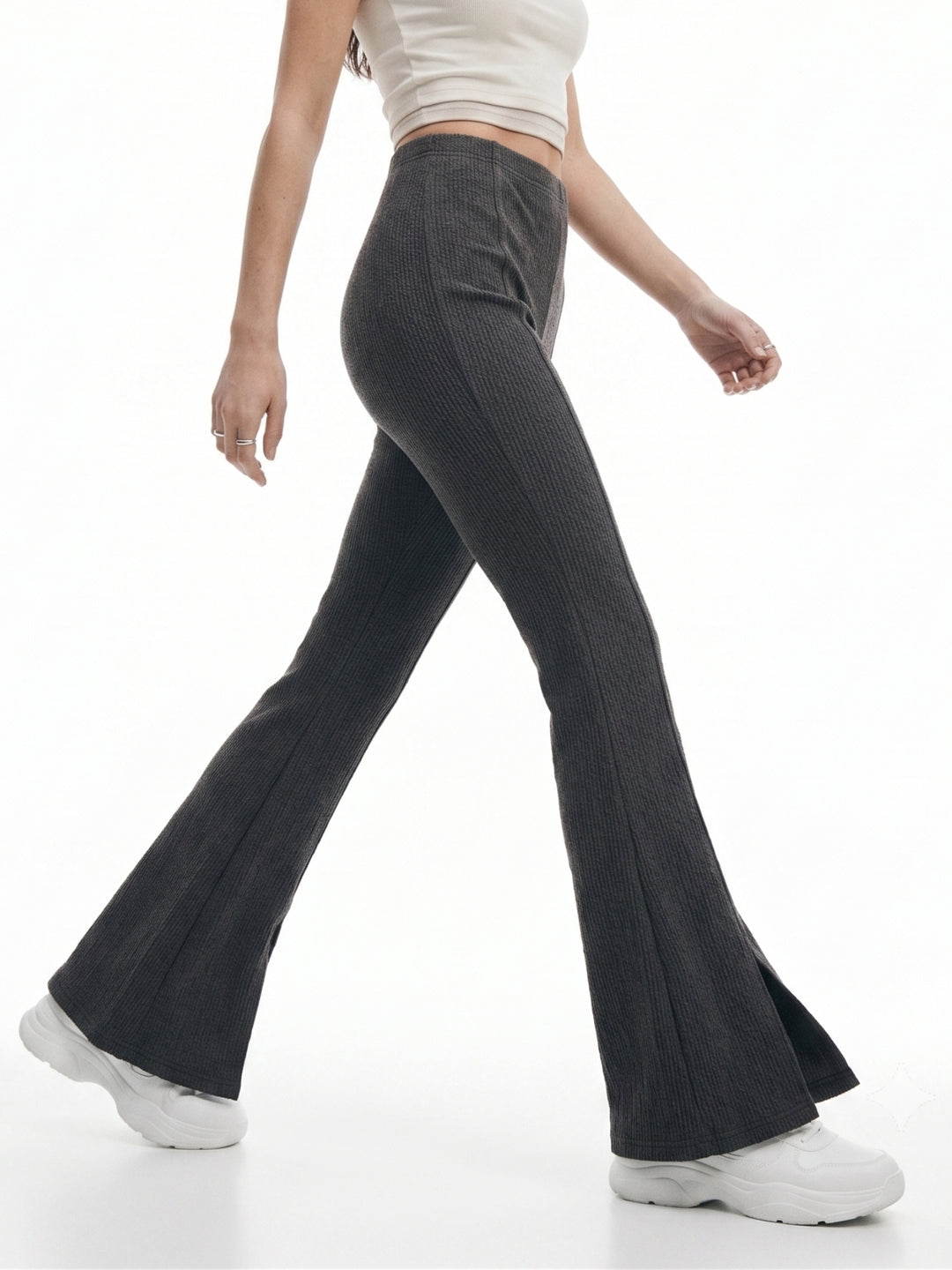 Charcoal Pintuck Flared Trousers