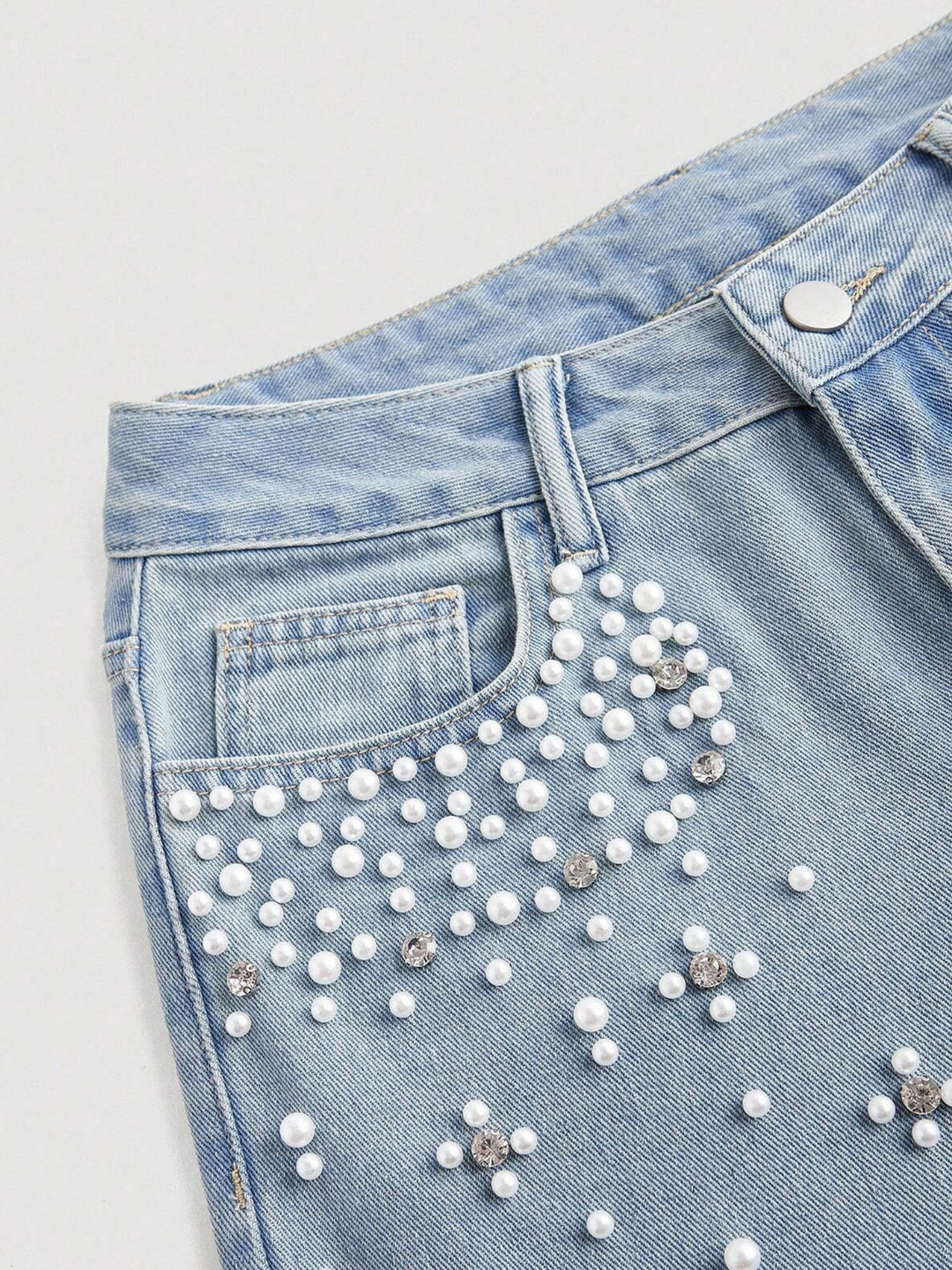 Light Blue Multi Studded Wide Leg Denim