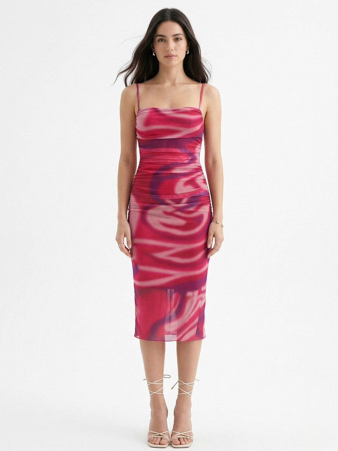 Fuchsia Spaghetti Strap Floral Printed Dress