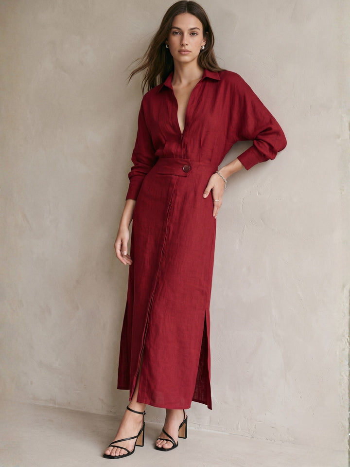 Red Shirt Dress With Side Slit