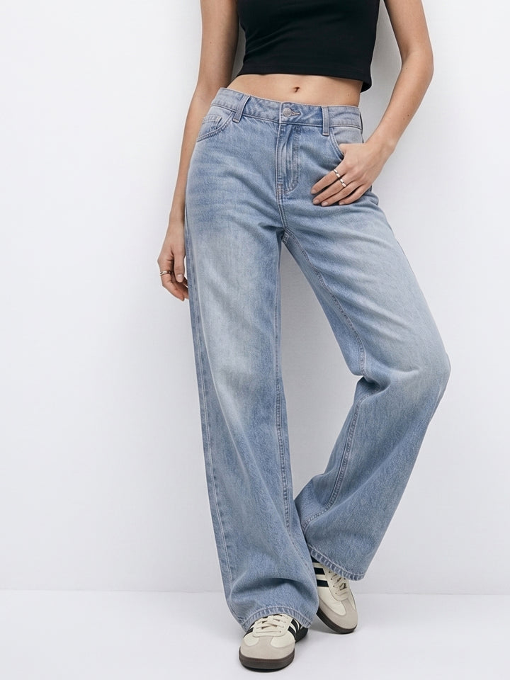 Blue Washed Wide Leg Clean Denims