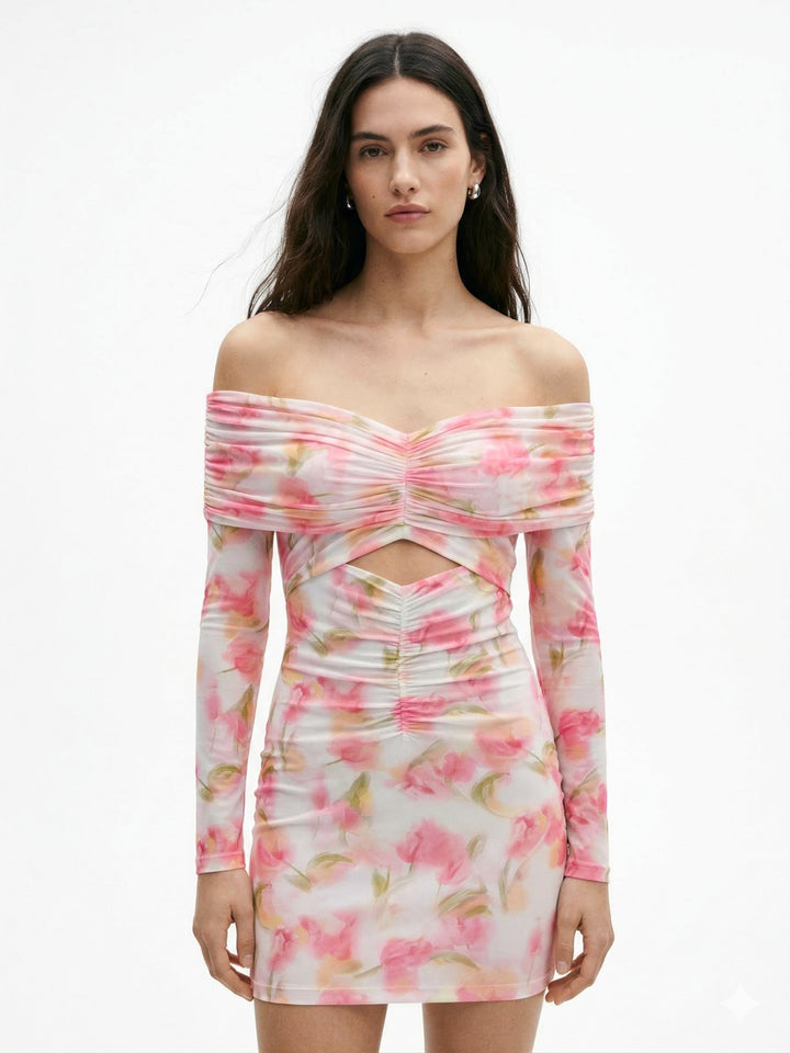 Multi Blurred Floral Cut-Out Mini Dress