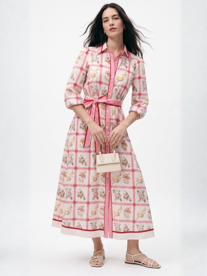 Off White Printed Waist Tie-Up Dress