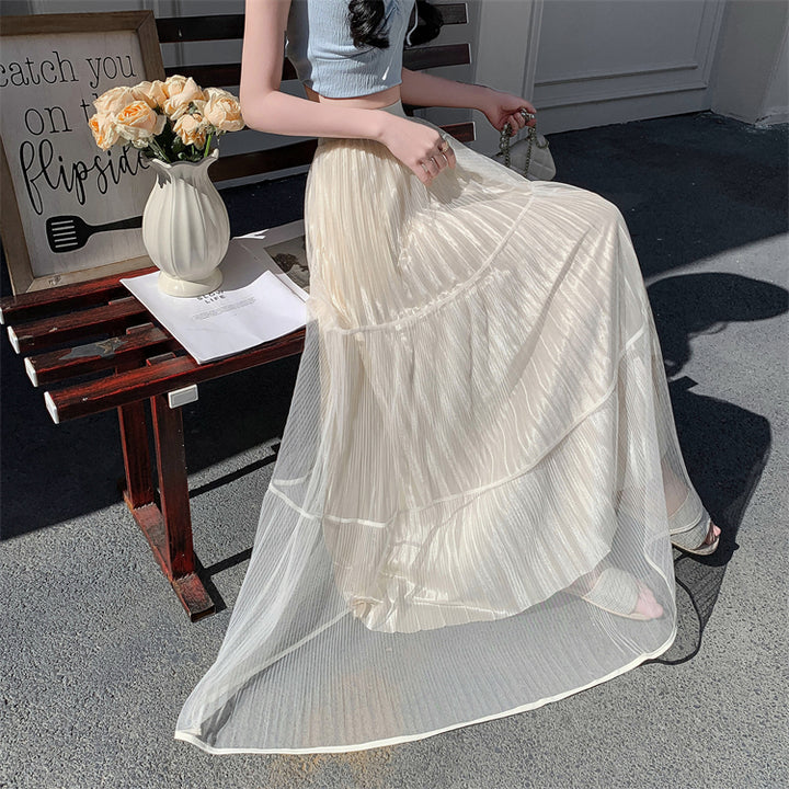 Cream Textured Sheer Tiered Skirt