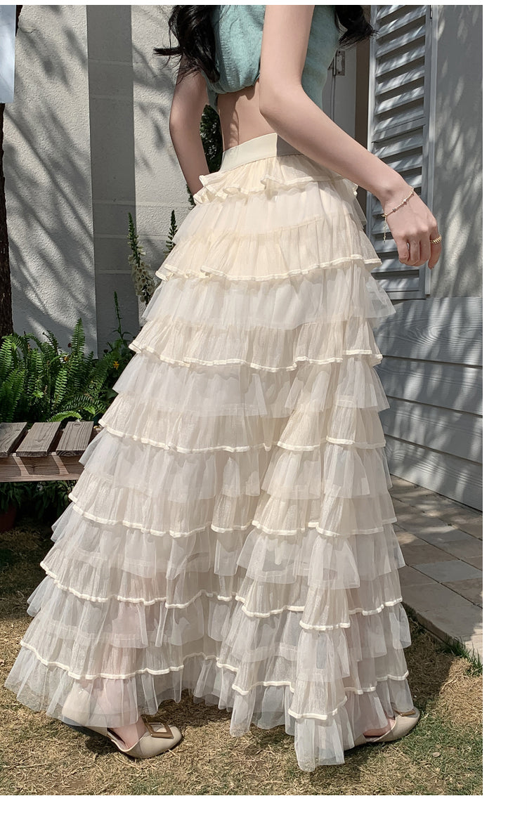 Cream Multi Ruffled Tiered Maxi Skirt