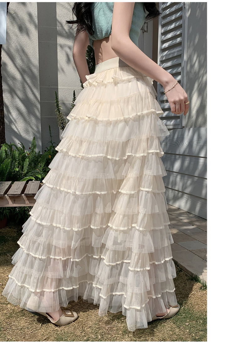 Cream Multi Ruffled Tiered Maxi Skirt