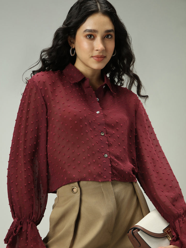 Maroon Self Design Textured Shirt
