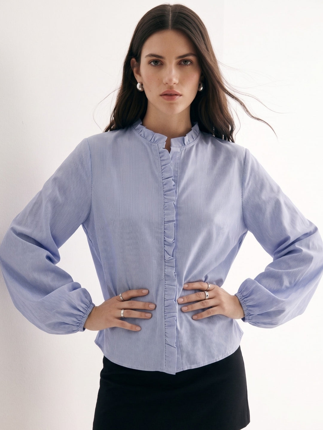 Blue Ruffle Edge Detail Top