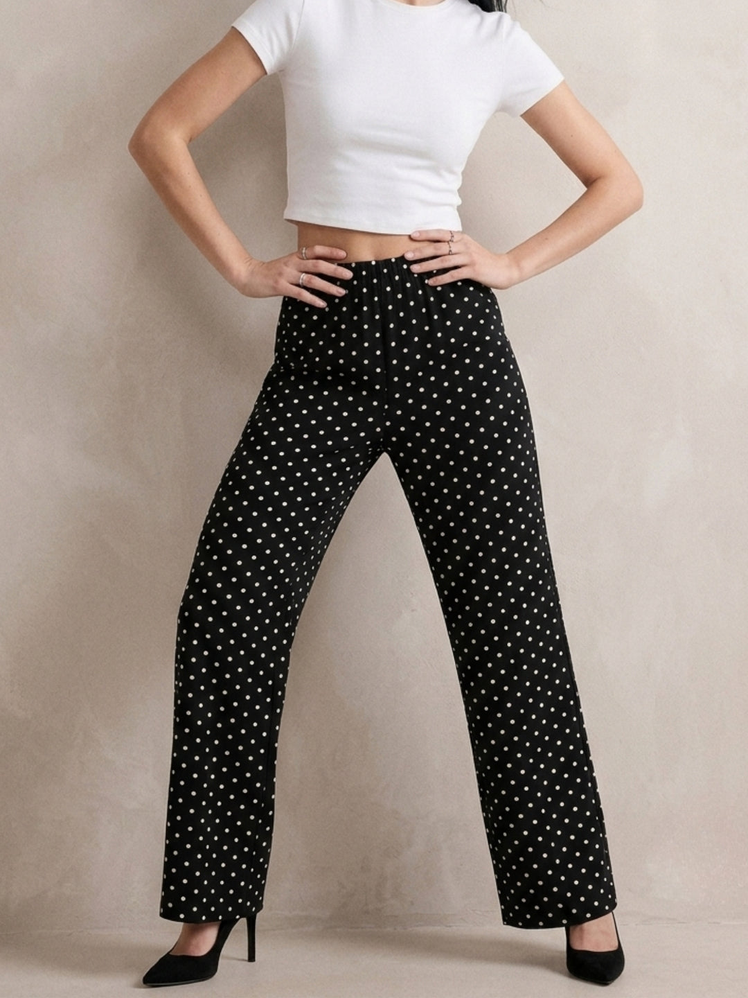 Black Polka Dotted High Waist Trouser