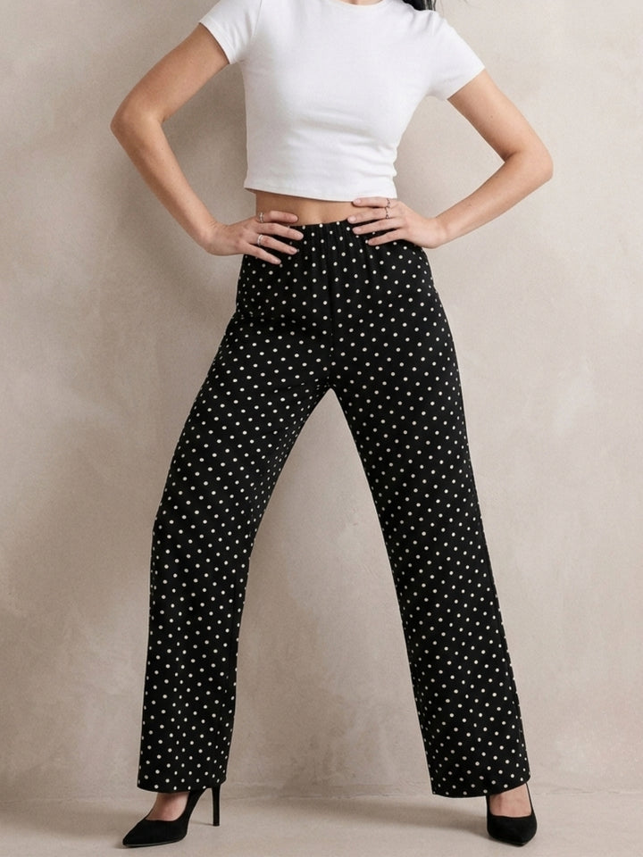 Black Polka Dotted High Waist Trouser