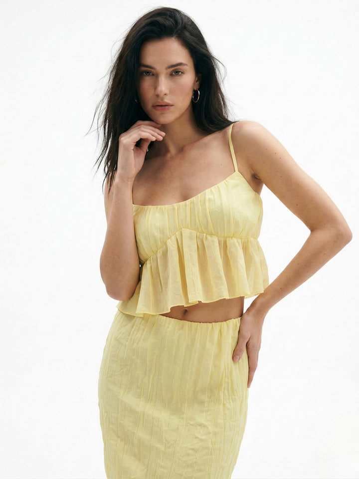 Yellow Spaghetti Strap Top And Skirt Set