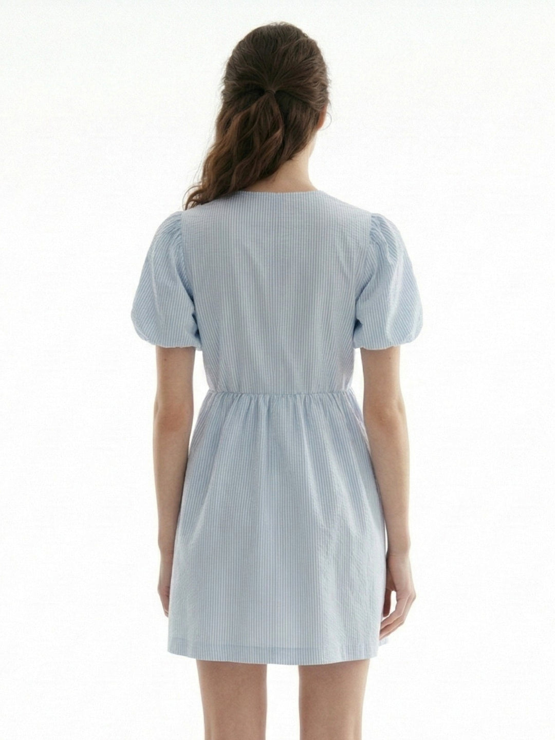 Blue Puff Sleeve Bow-Tie Dress