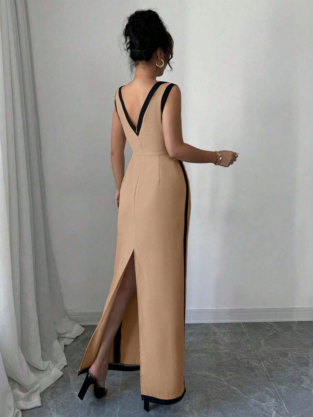 Beige Contrast Detail Dress