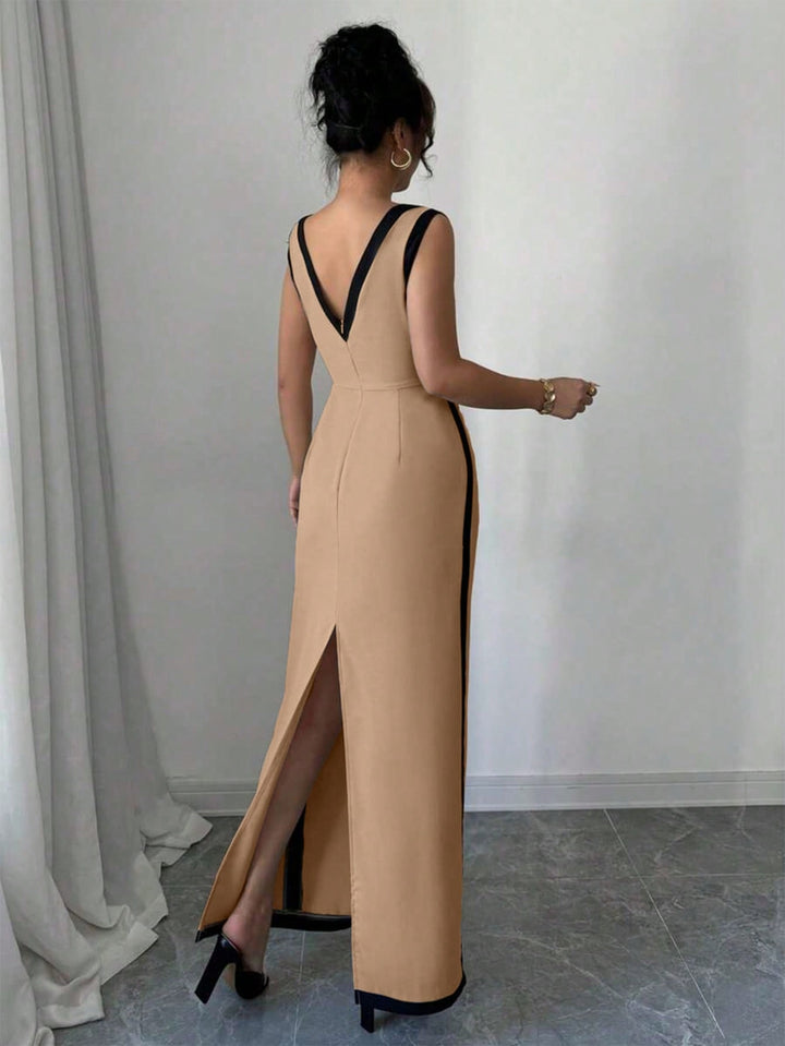 Beige Contrast Detail Dress