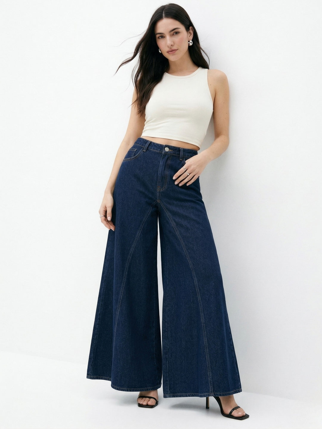 Navy Blue Ultra Wide Washed Denim