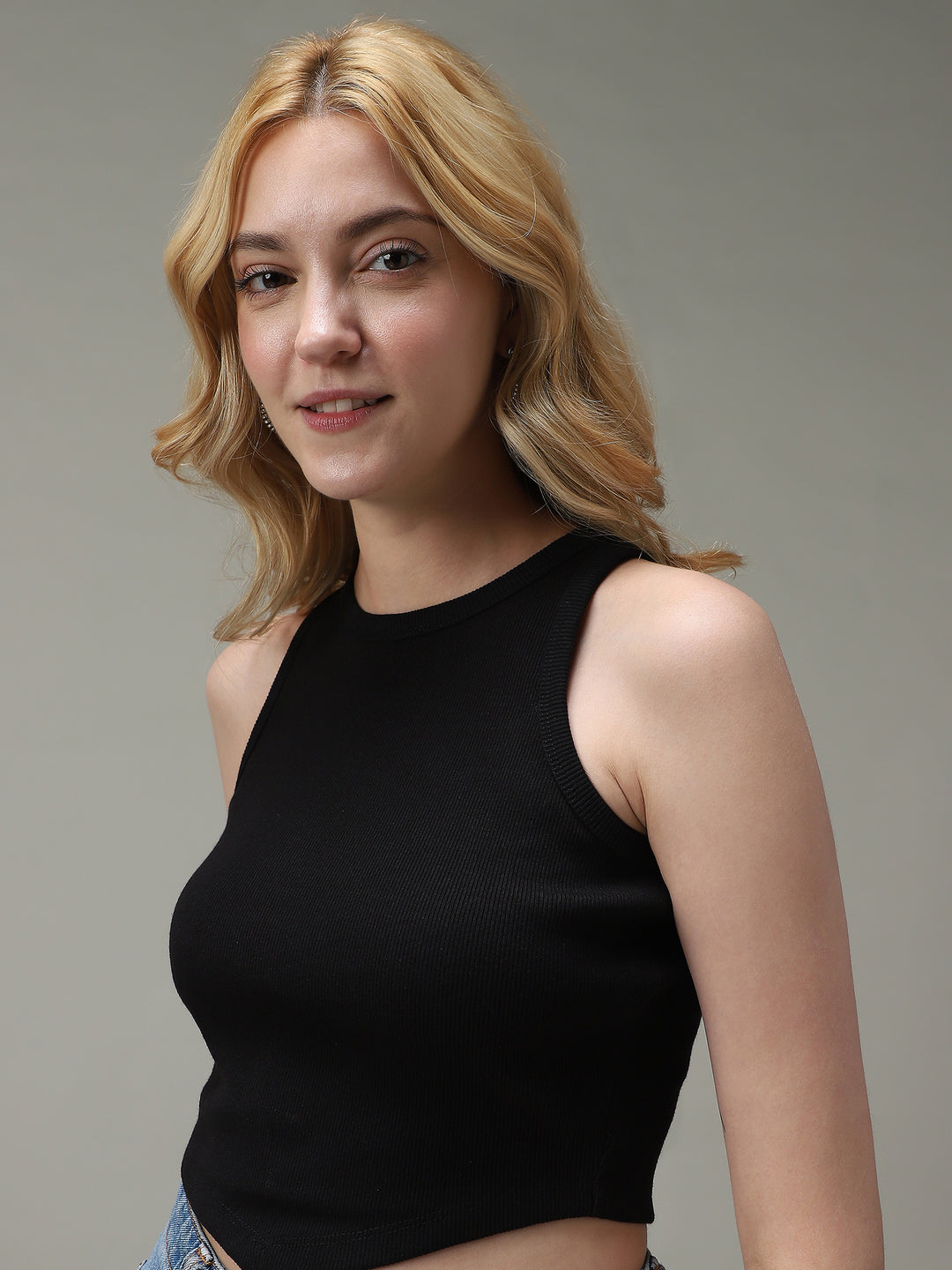 Black Assymetric Hem Tank Top