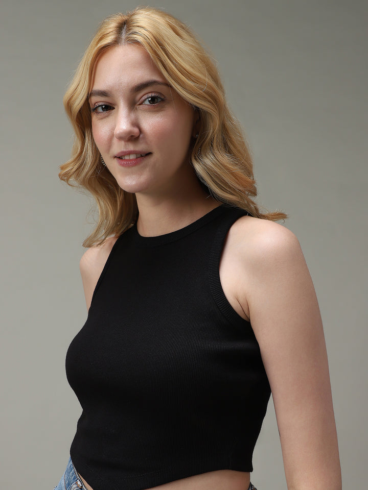 Black Assymetric Hem Tank Top