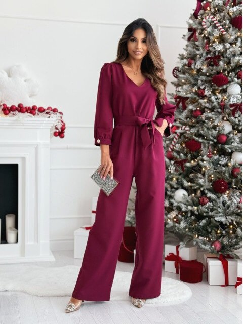 Maroon Long Sleeve Jumpsuit