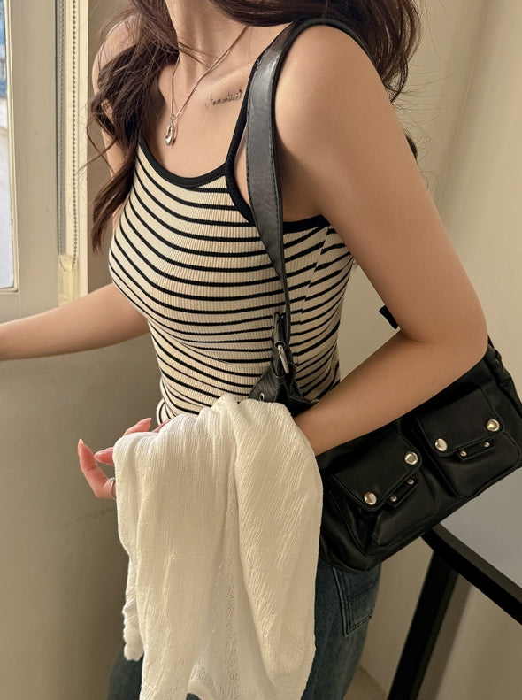 White Contrast Trim Stripe Camisole