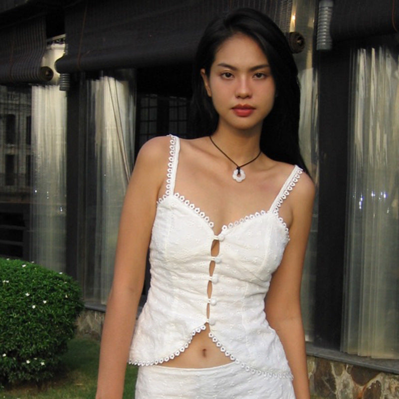White Sweetheart Neckline Lace Inserts Camisole