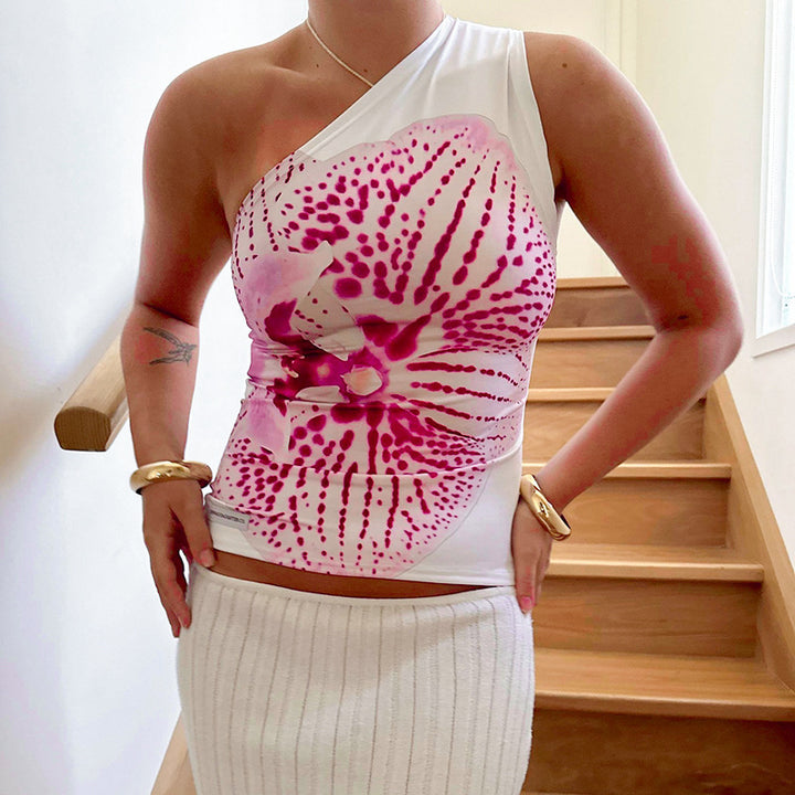 White Printed Off Shoulder Top