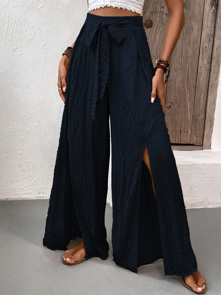 Black Side Slit Wide Leg Trouser