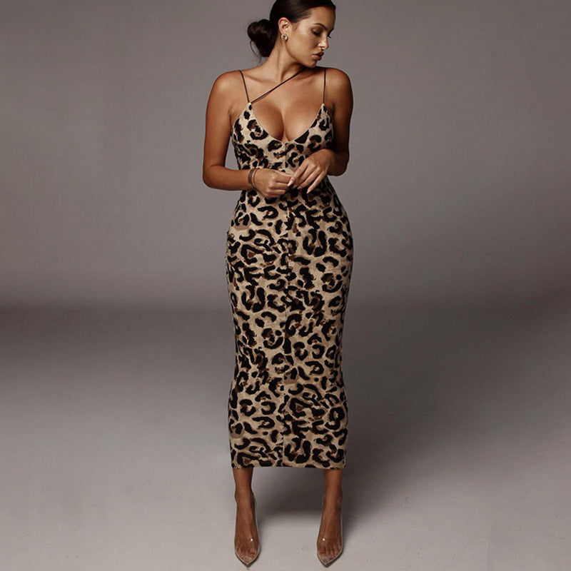 Beige Plunge Neck Strappy Dress