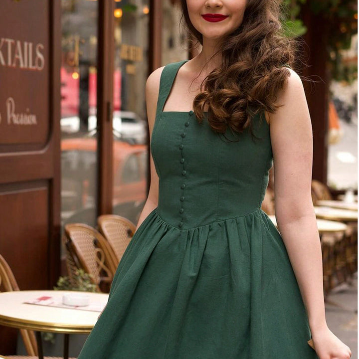 Green Shoulder Strap Corset Style Dress