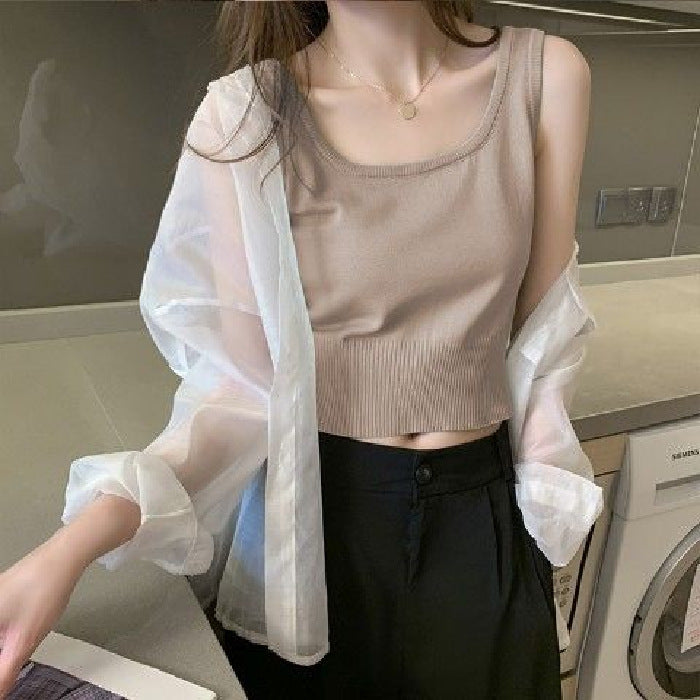 Khaki Scoop Neck Tank Top