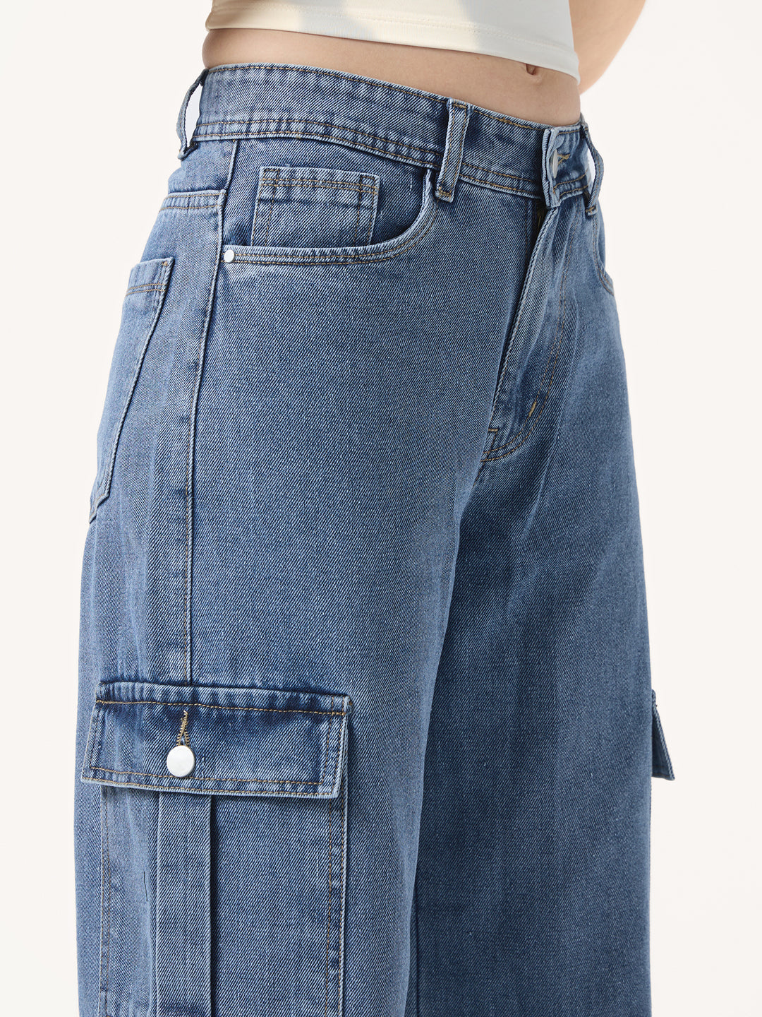 Light Blue Cargo Style Straight Fit Jeans