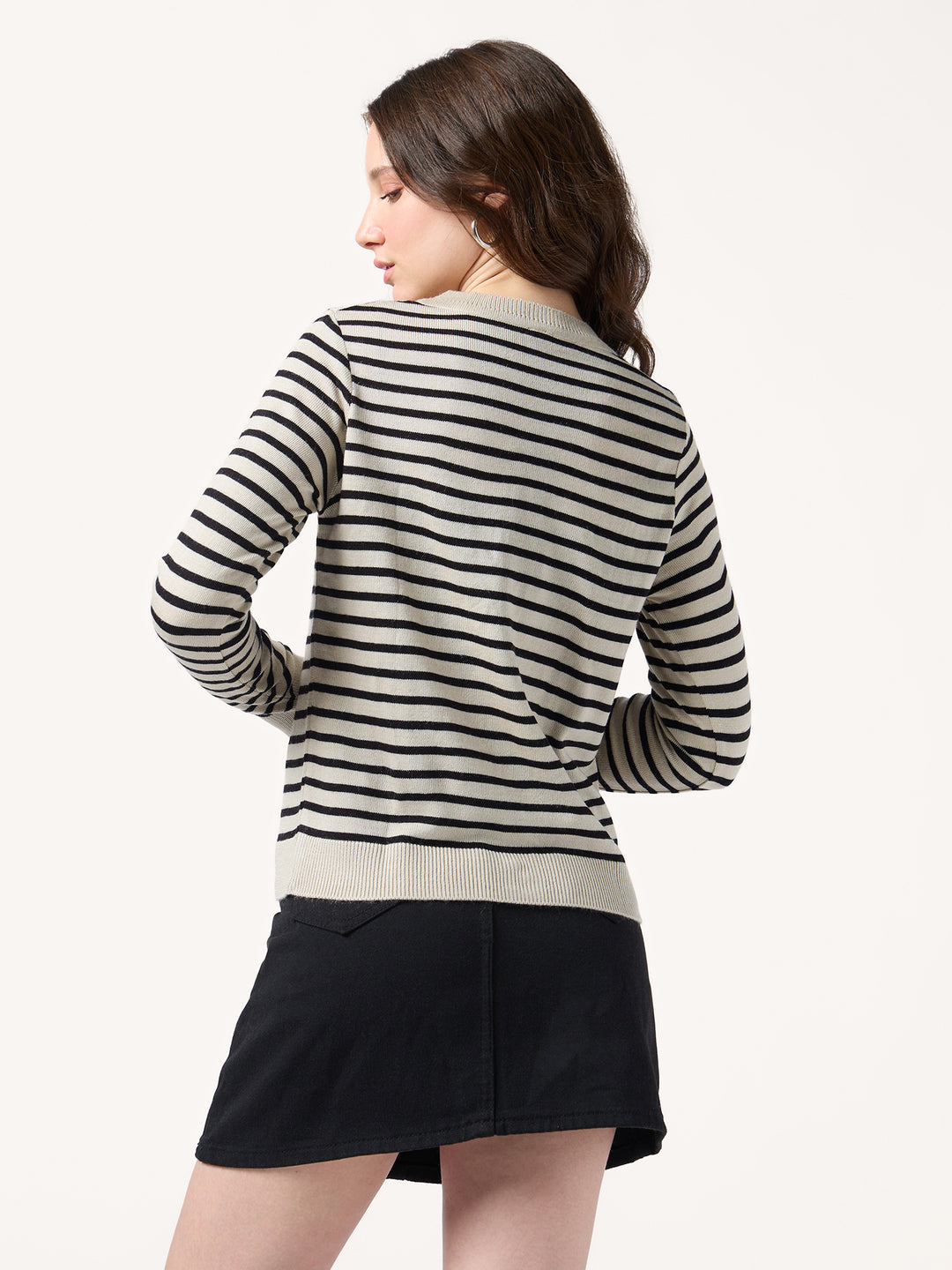 Beige Thin Striped Cardigan